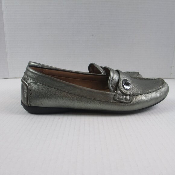 COACH Flash Metallic Leather Loafers 8 Silver Pewter Driving Flats A9377 - Picture 2 of 9